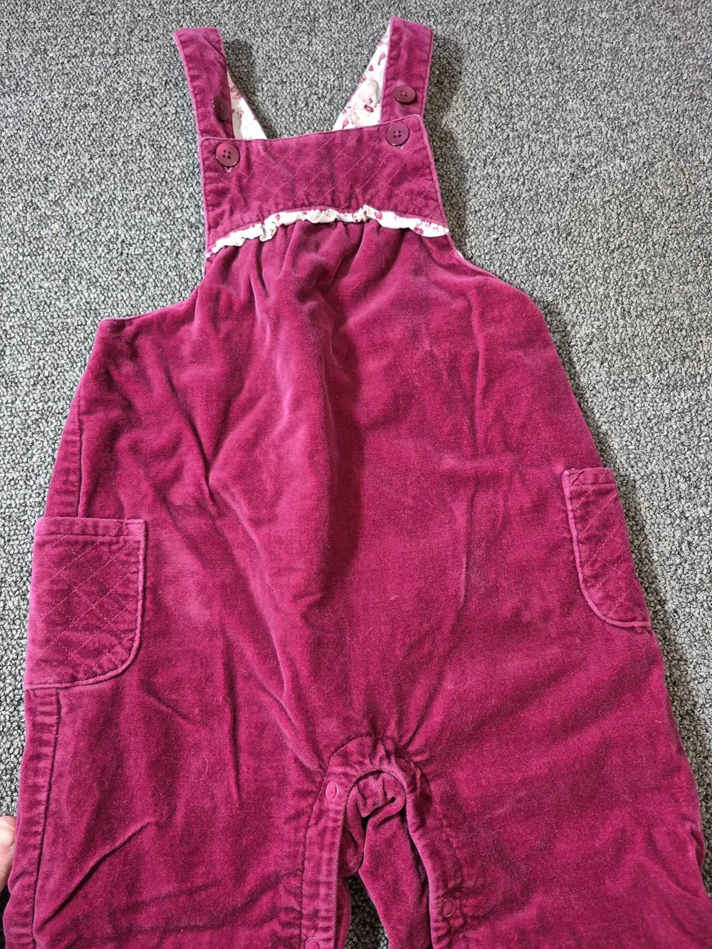 Janie and Jack 100% Cotton Pink Velour Overalls 18-24 Months Floral Lined Romper